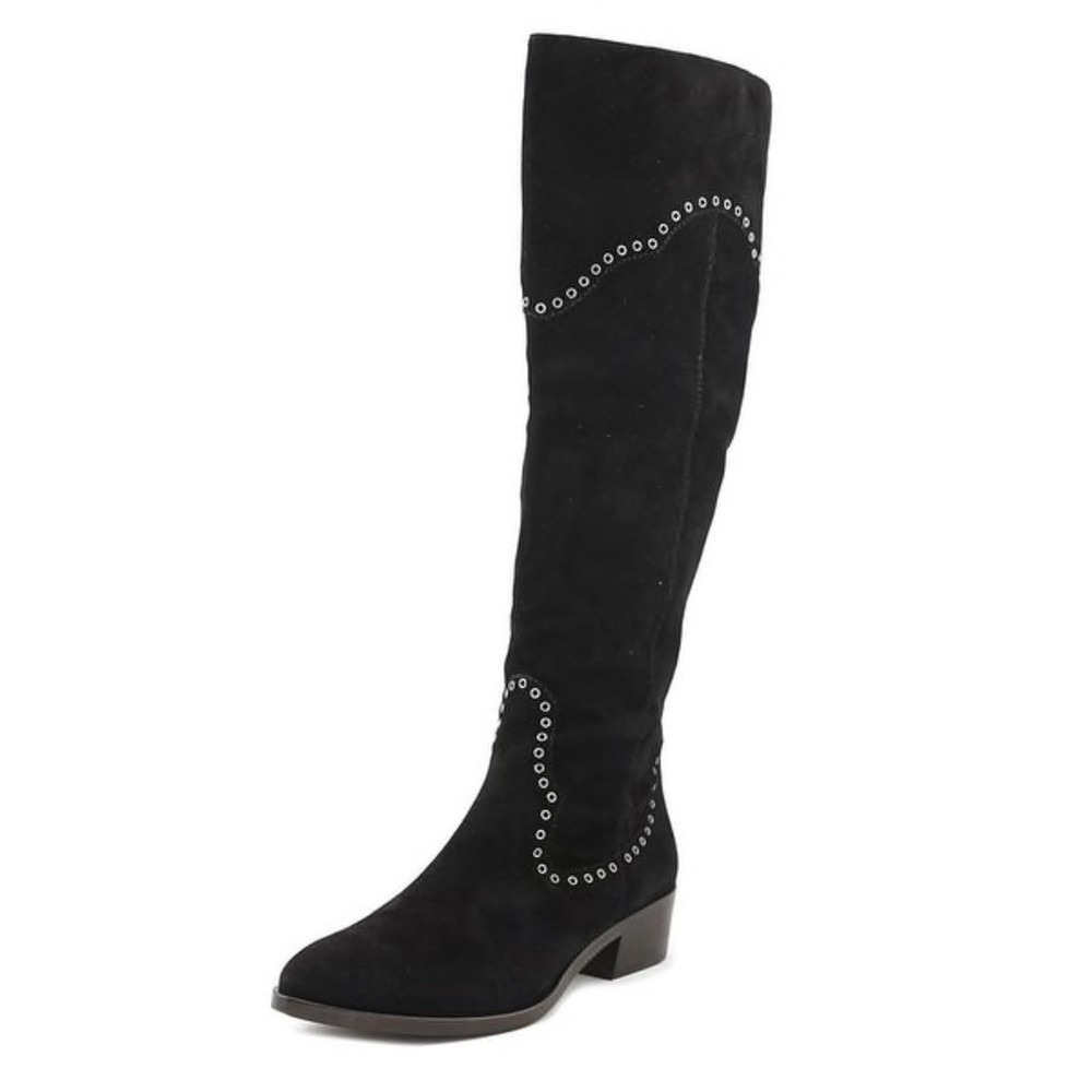 Frye Ray Grommet Black Suede Over The Knee Studded Western Boots 6.5M Steam Punk
